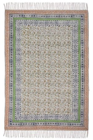 Exquisite Floral Cotton Dhurrie | Hand Block Printed 4X6 Rug
