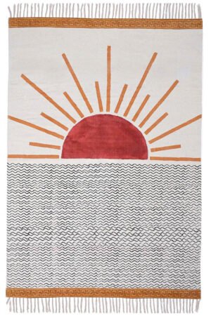 Premium Hand Block Printed Rug: Sun & Wave Dhurrie