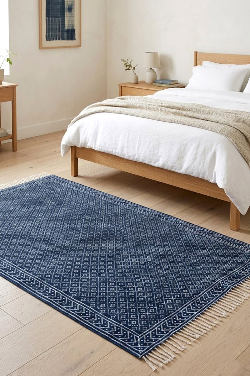 Geometric Boho Cotton Dhurrie Rug Indian Hand Block Print Carpet - Image 2