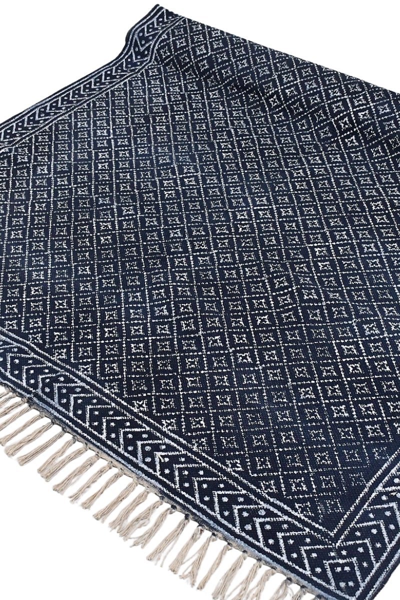 Geometric Boho Cotton Dhurrie Rug Indian Hand Block Print Carpet - Image 5