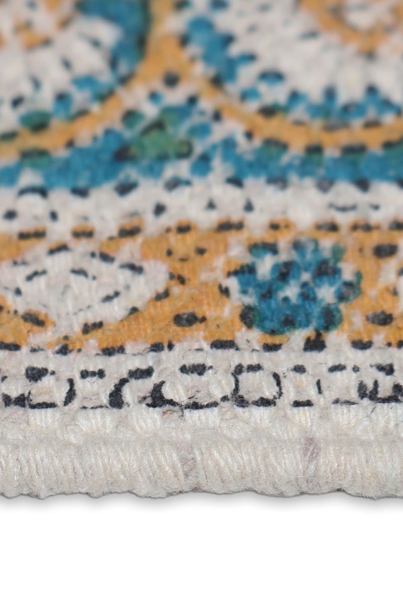 Elegant Blue Floral Block Print Runner Rug for Hallway & Living Room - Image 3