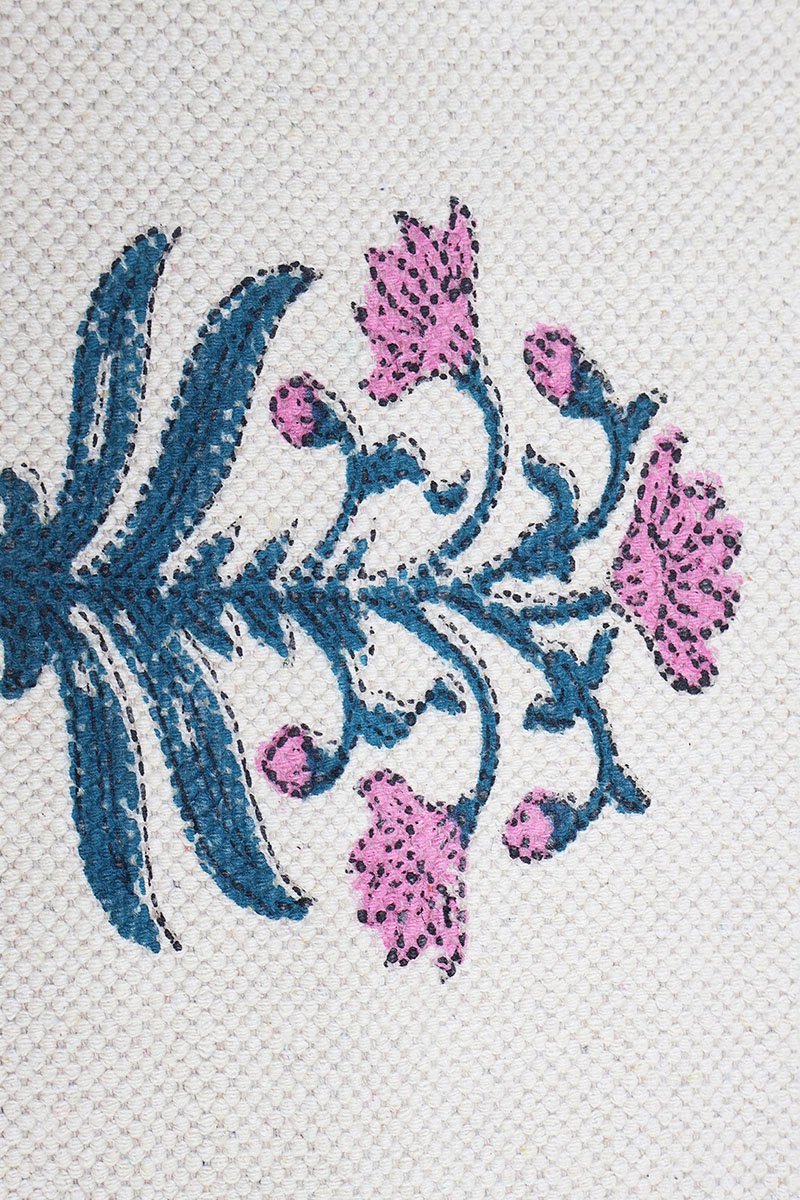 Elegant Blue Floral Block Print Runner Rug for Hallway & Living Room - Image 4