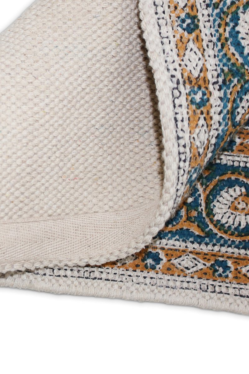 Elegant Blue Floral Block Print Runner Rug for Hallway & Living Room - Image 5