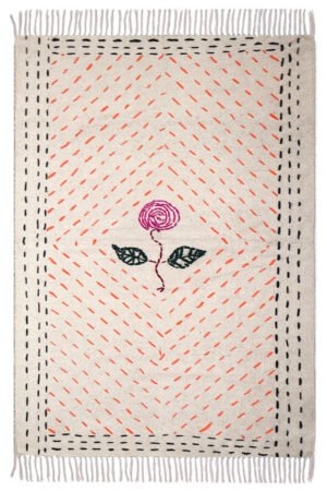 Exquisite Floral x3x5 Rug - Hand Stitched Kantha Cotton Rug
