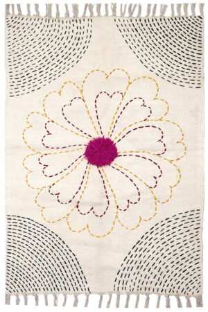 Artisanal Vibrant Floral Rug Kantha Cotton 3x5 Rug