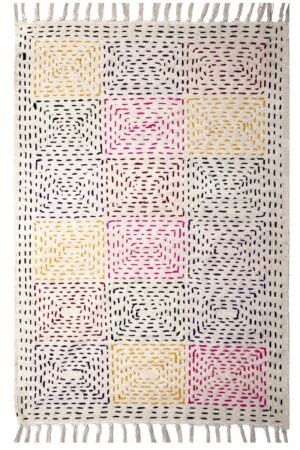Stunning Kantha Cotton Rug: Multicolor Grid Design 4x6 Rug