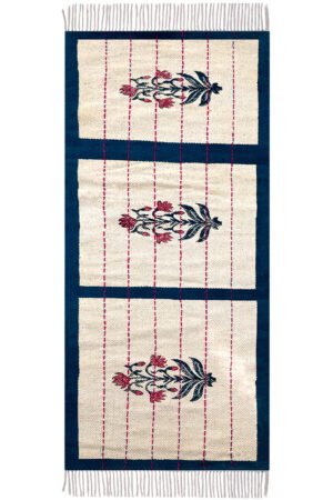 3x5 Luxury Kantha Cotton Rug: Indigo Floral Runner