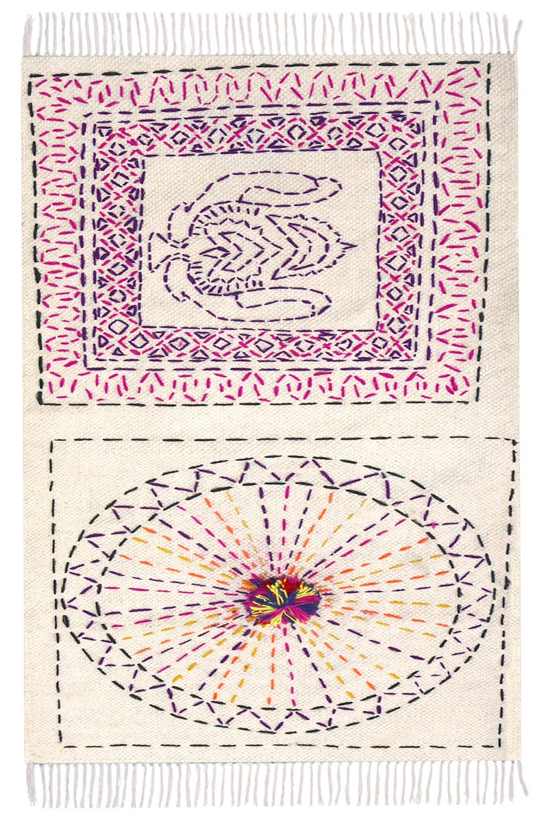 Artisanal Kantha Rug: Medallion & Sunburst 4x6 Rug