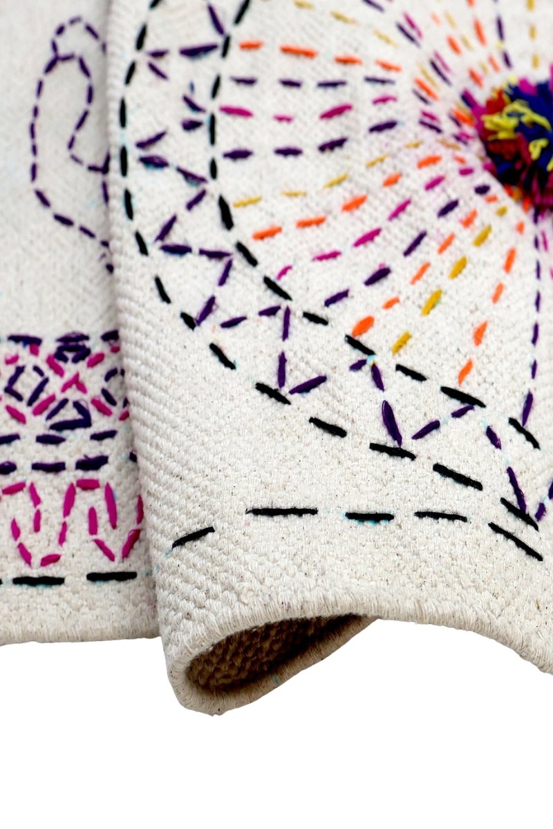 Artisanal Kantha Cotton Rug: Medallion & Sunburst - Image 4