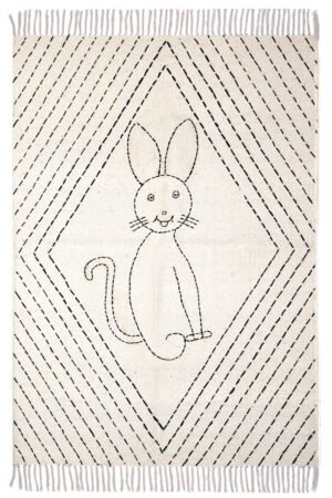4x6 Artisanal Kantha Rug : Charming Cat Motif