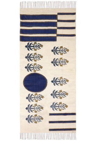 Artisanal Kantha Cotton Rug: Indigo Medallion Runner 4x6 Rug