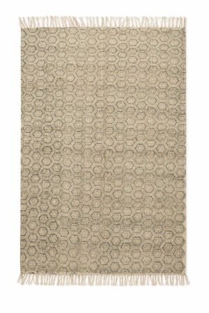 Hand Block Printed Rugs featuring elegant geometric patterns in neutral beige tones Premium Hand Block Printed Rugs with geometric cotton design and fringe details Handmade geometric cotton rug from the Hand Block Printed Rugs collection