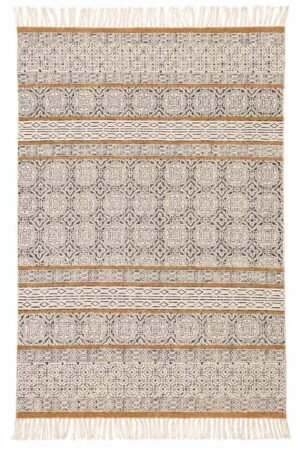 Bedroom rug featuring intricate geometric block-printed patterns in ivory and charcoal tones Hand Block Printed Rug with decorative geometric motifs and artisan-inspired detailing Premium bedroom rug crafted from cotton with traditional block print patterns