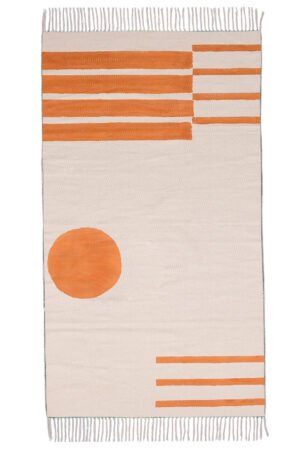 Abstract runner rug with orange lines and circle design Modern abstract hallway runner rug with minimalist pattern Artistic orange abstract runner rug for contemporary home