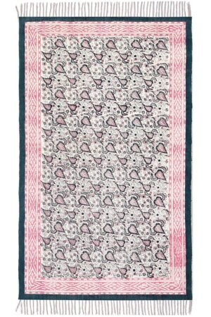Premium Pink Floral Block Print Area Rug Washable Area Rug1