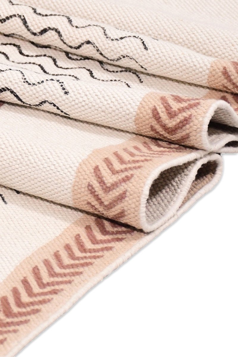 Hand Block Print Cotton Rug Modern Geometric Runner with Tassels - Image 4