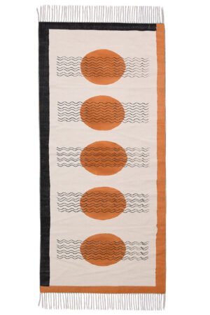 Luxury geometric cotton runner rug with terracotta circle pattern Handmade hallway runner rug in modern geometric cotton design Modern cotton kitchen runner rug with abstract terracotta motifs