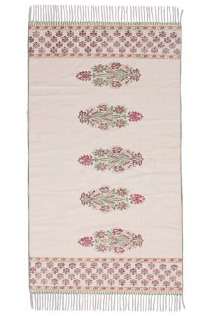 Elegant floral handmade runner rug for hallway décor Traditional botanical hallway runner rug with fringe edges Premium floral kitchen runner rug in soft neutral tones