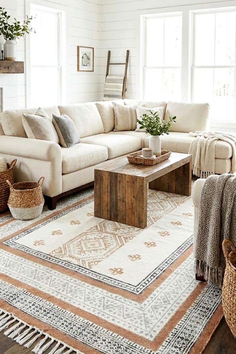Hand Block Print Orange Cotton Dhurrie Rug Living Room Carpet - Image 2