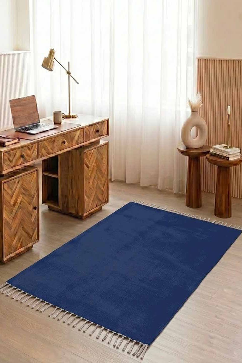 Vibrant Blue Hand Block Printed Rug - Image 2