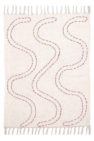 Elegant cotton hallway runner rug with wavy stitched pattern Handmade modern runner rug for kitchen and hallway décor Neutral geometric cotton runner rug with textured woven finish