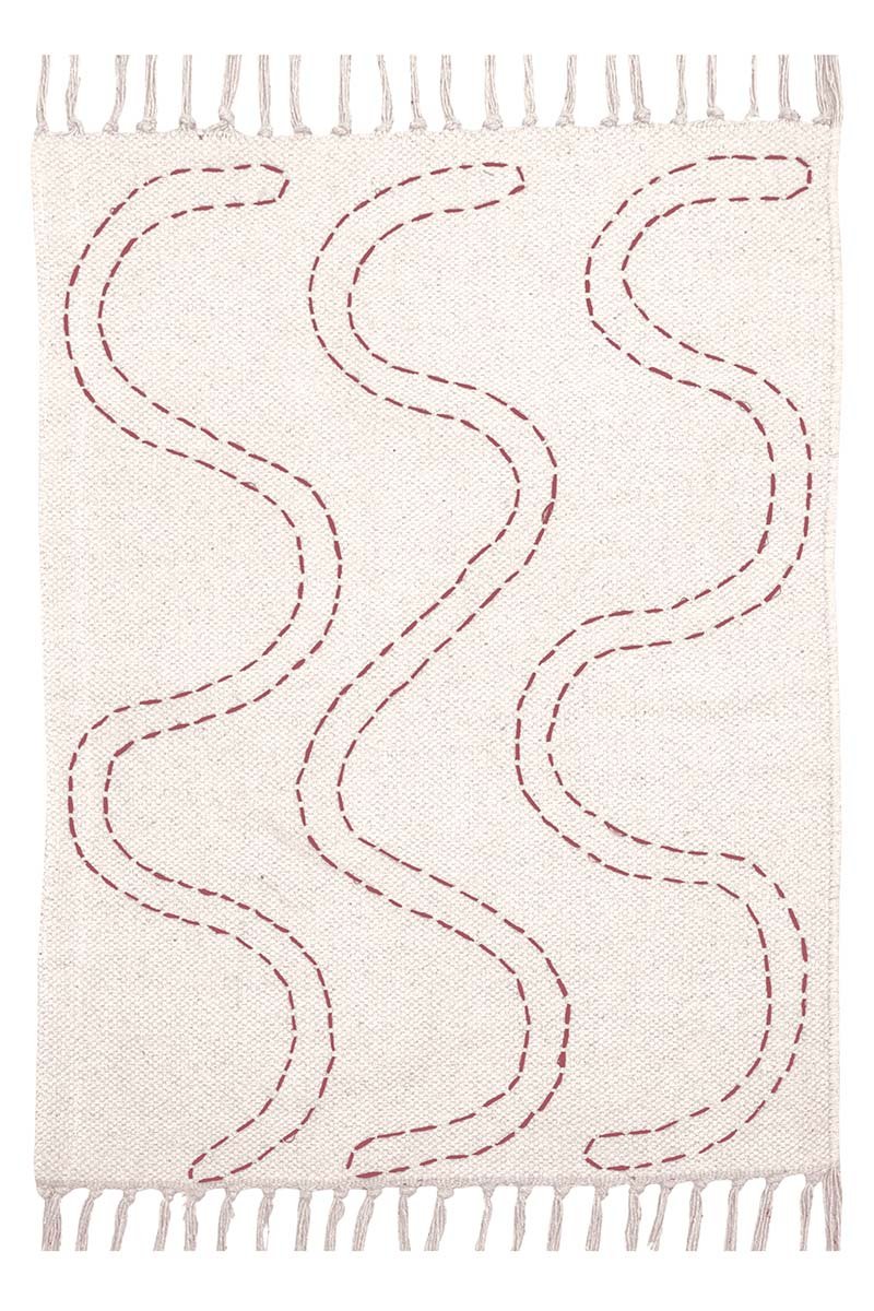 Elegant cotton hallway runner rug with wavy stitched pattern Handmade modern runner rug for kitchen and hallway décor Neutral geometric cotton runner rug with textured woven finish