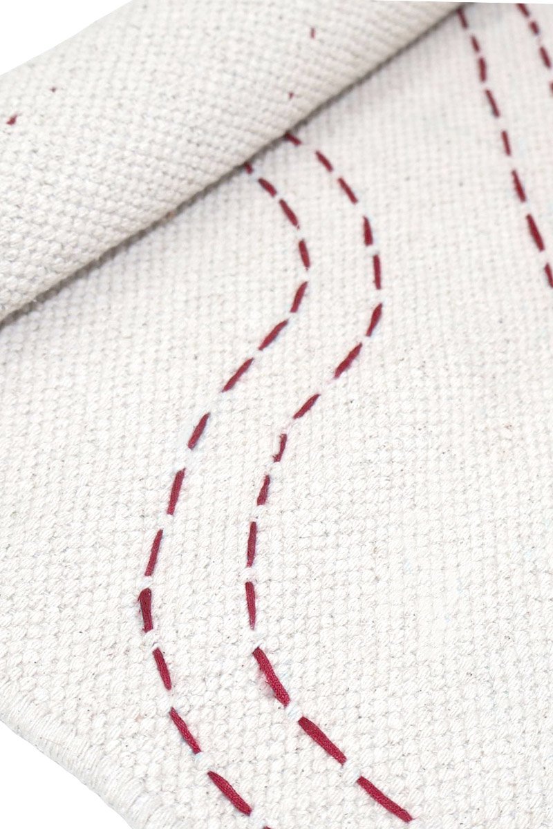 Modern Kantha Rug Embroidery Red Bedroom with Tassel - Image 3