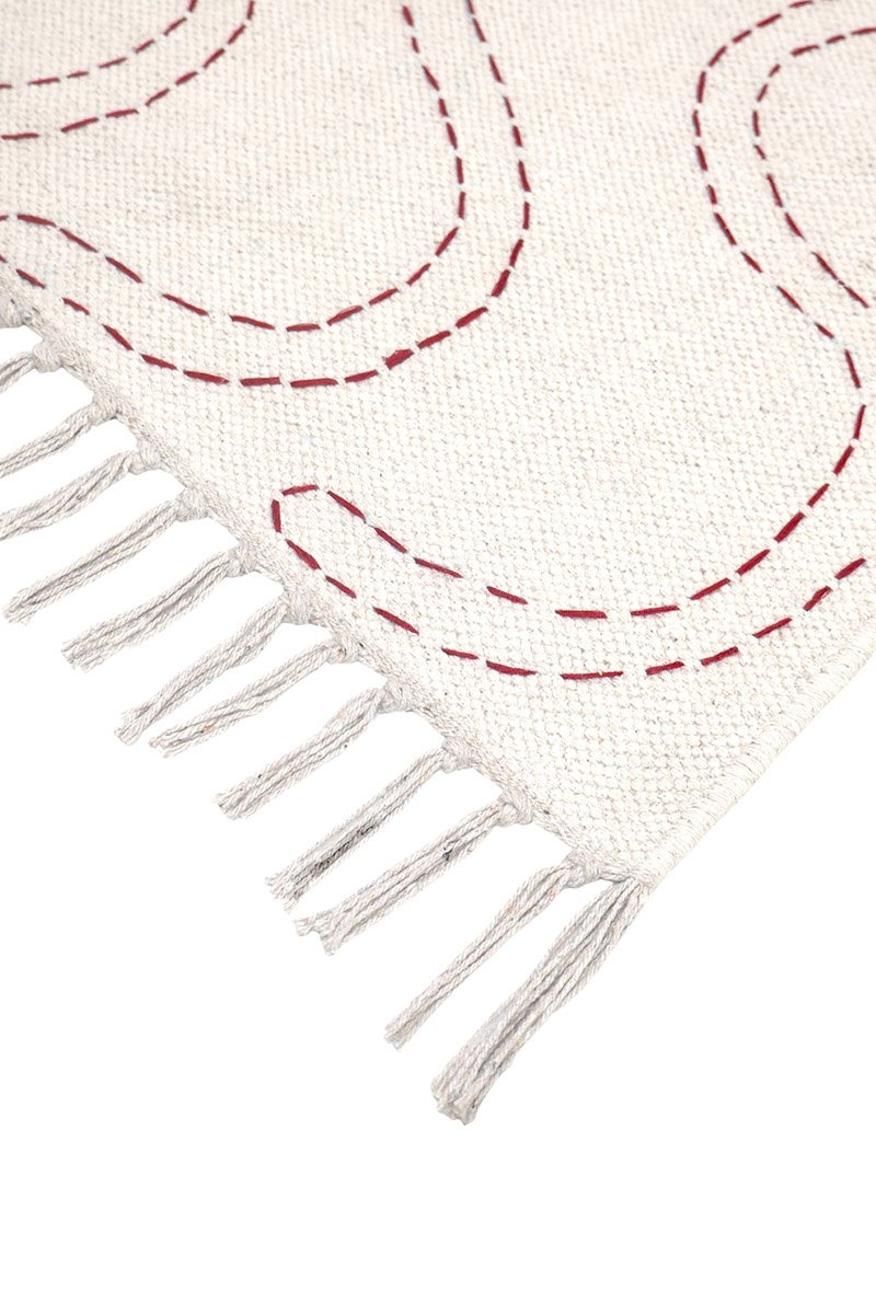 Modern Kantha Rug Embroidery Red Bedroom with Tassel - Image 5