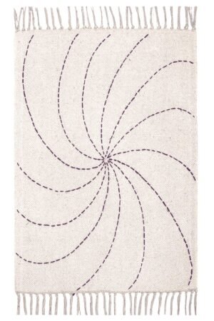 Elegant geometric cotton area rug with tassel edges Modern neutral cotton rug with spiral geometric pattern Minimalist geometric area rug for modern living spaces