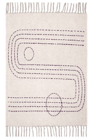 Modern geometric rug with minimalist stitched pattern Washable geometric rug with tassel edges for modern interiors Neutral geometric cotton rug for Scandinavian living room