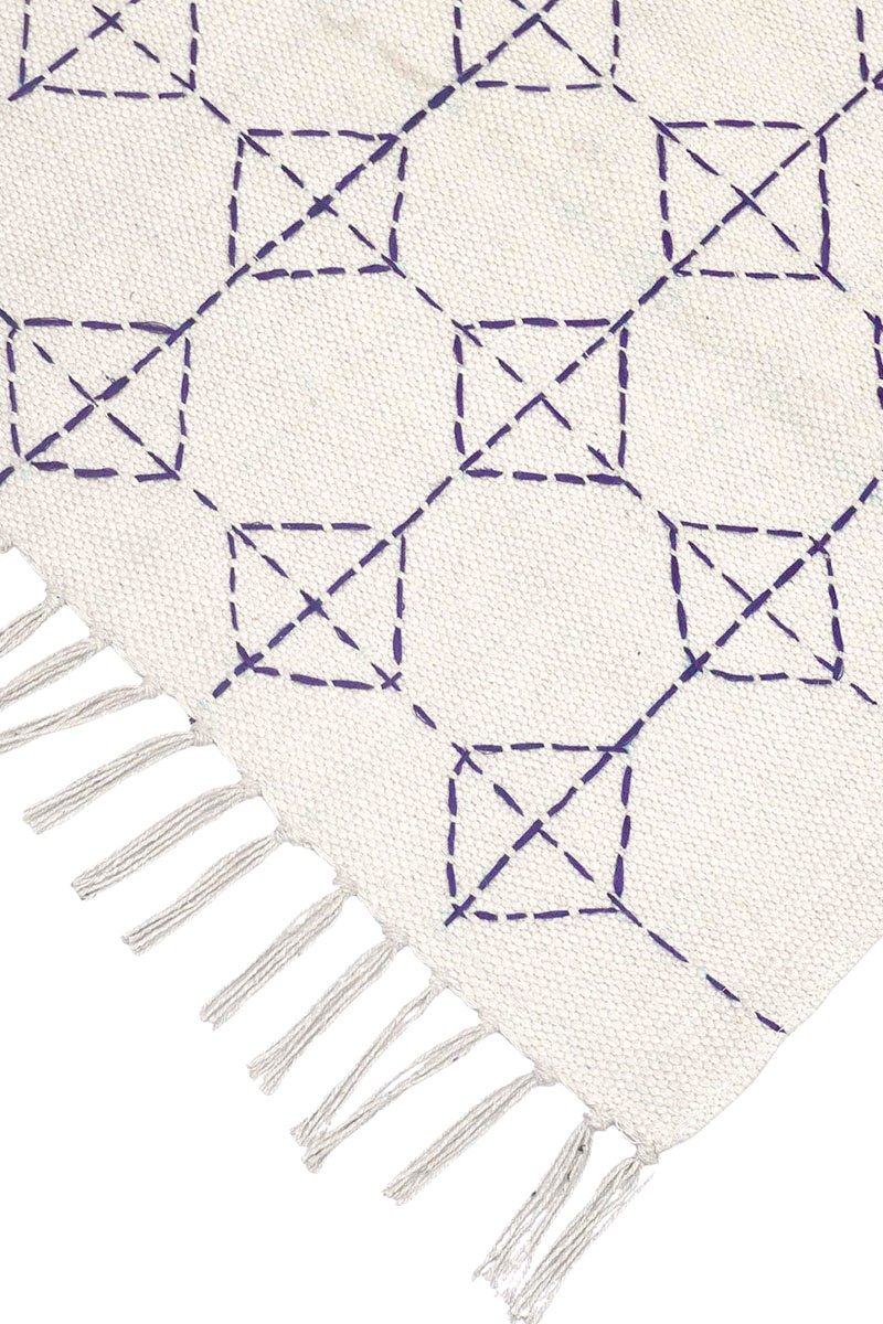Hand Stitched Diamond Kantha Rug for Modern Dining Rooms - Image 5