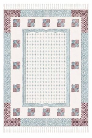 Geometric red gray rug with decorative border and repeating motif pattern Handmade Geometric Cotton Rugs inspired rug in red, gray, and ivory tones Modern geometric red gray area rug featuring artisan-style detailing