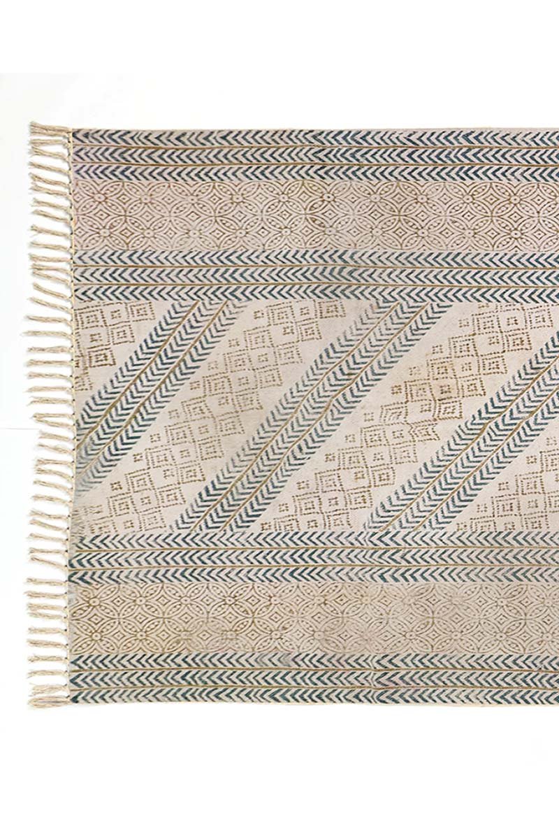 Yellow Hand Printed Geometric Rug - Image 4