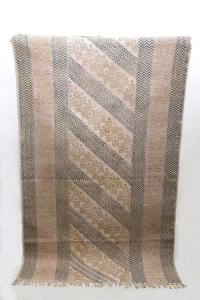 Yellow Hand Printed Geometric Rug - Image 5