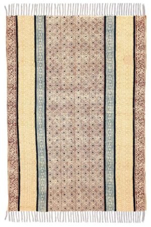 Multicolor area rug featuring geometric motifs and decorative striped borders Handmade Geometric Cotton Rug with intricate artisan-inspired patterns Elegant multicolor cotton area rug for living room and bedroom décor