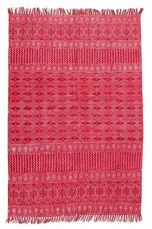 Handmade Orange Cotton Rug with geometric woven pattern and tasseled edges. Premium Handmade Orange Cotton Rug for living room with traditional geometric design. Artisan cotton area rug featuring decorative geometric motifs and fringe finish.