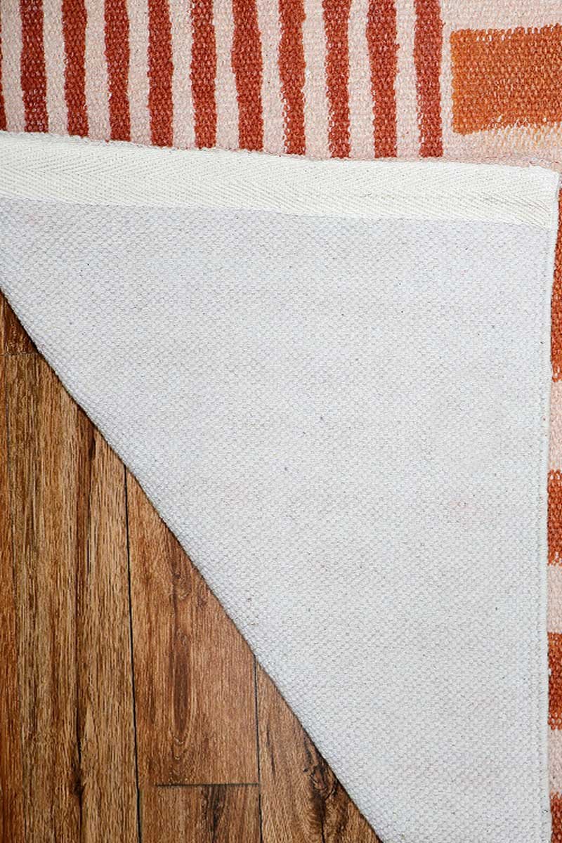 Hand Block Printed Orange Striped Rug - 8x12 Area Rug - Image 5