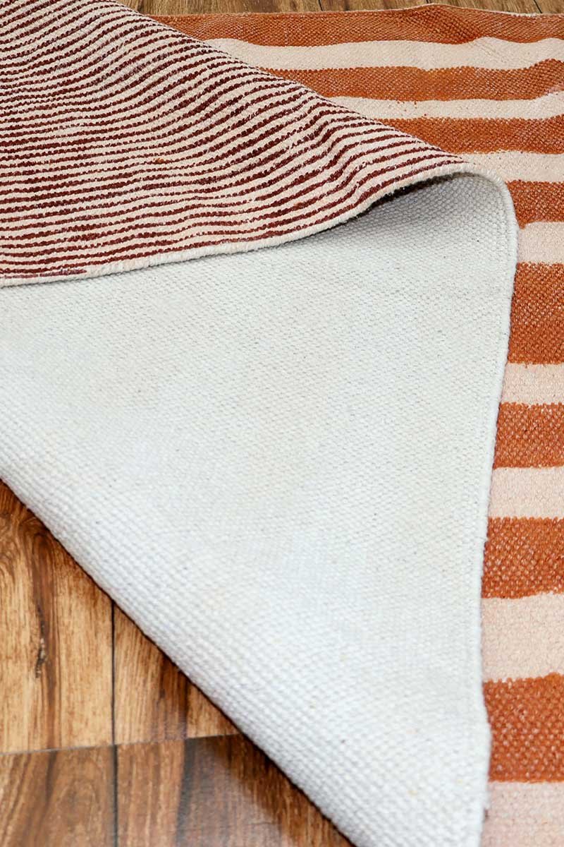 Hand Block Printed Orange Striped Rug - 8x12 Area Rug - Image 4