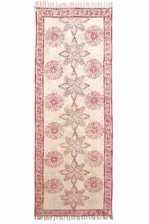 Pink Floral Hand Block Printed Cotton Rug