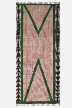 Hand Block Printed Green Geometric Cotton Dhurrie