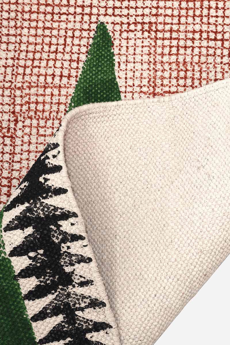 Hand Block Printed Green Geometric Cotton Dhurrie - Image 5