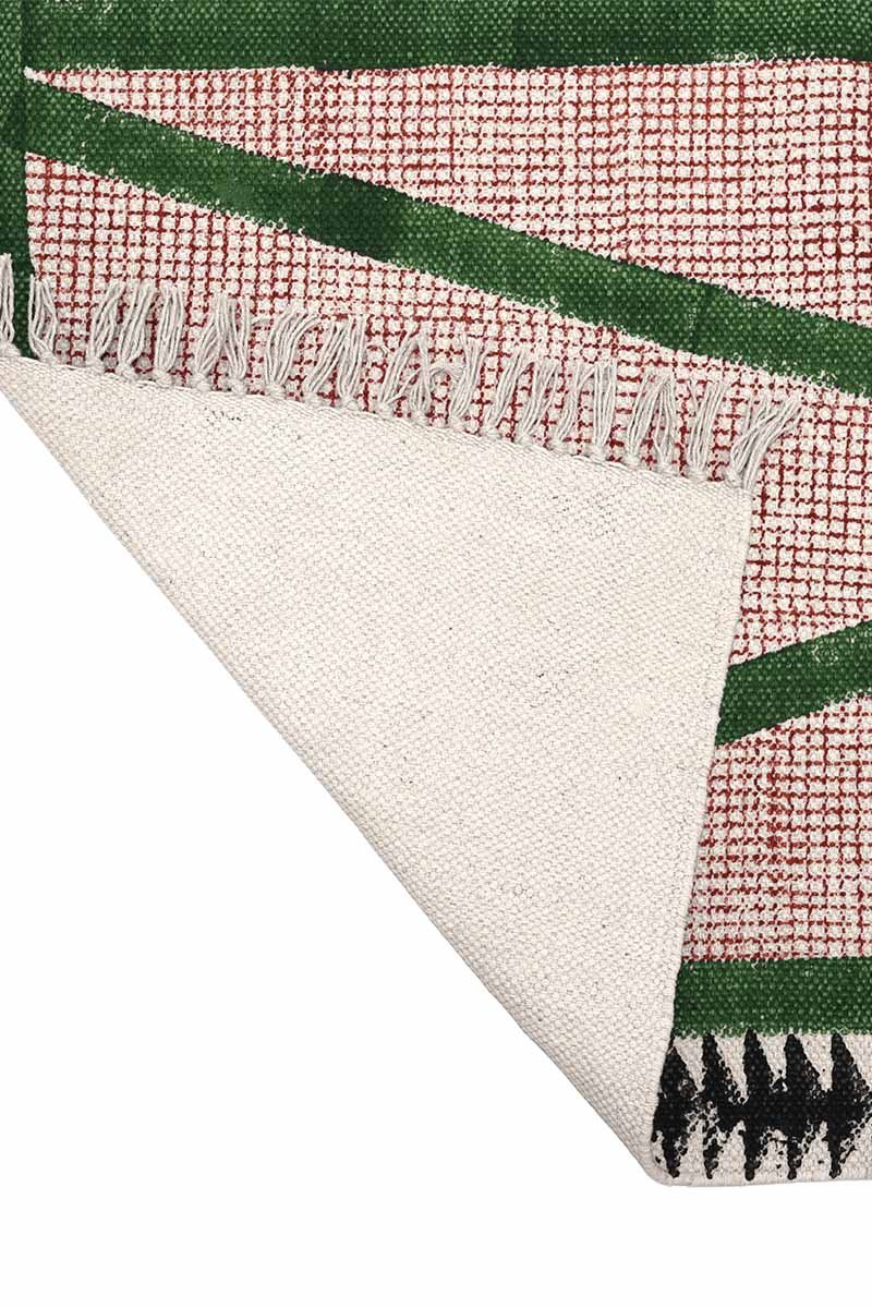 Hand Block Printed Green Geometric Cotton Dhurrie - Image 4