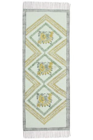 Hand Block Printed Geometric Yellow Cotton Rug