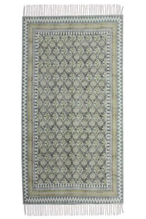 Hand Block Printed Floral Yellow Cotton Rug