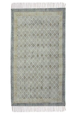 Geometric Hand Block Printed Gray Cotton Rug