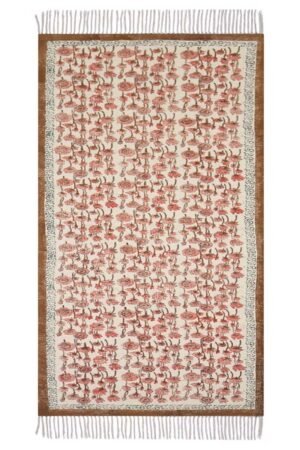 Orange Block Printed Geometric Cotton Rug