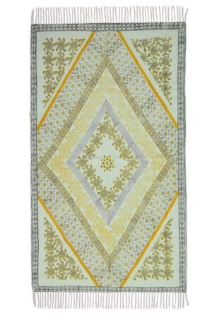 Geometric Yellow Block Printed Cotton Rug