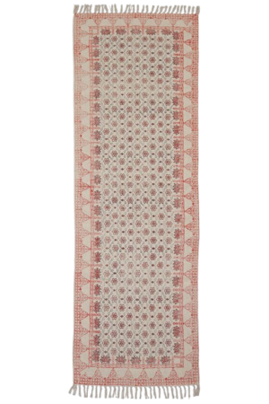 Hand Block Printed Red Geometric Cotton Rug