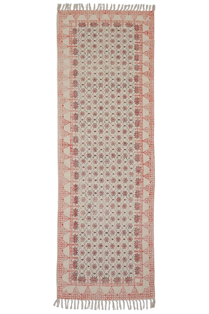 Hand Block Printed Red Geometric Cotton Rug