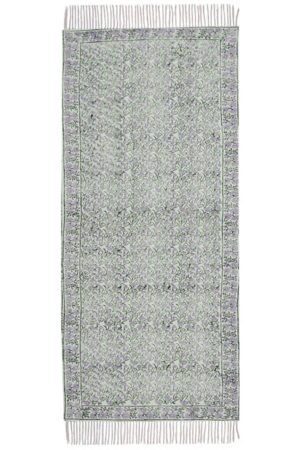 Hand Block Printed Purple Floral Cotton Rug